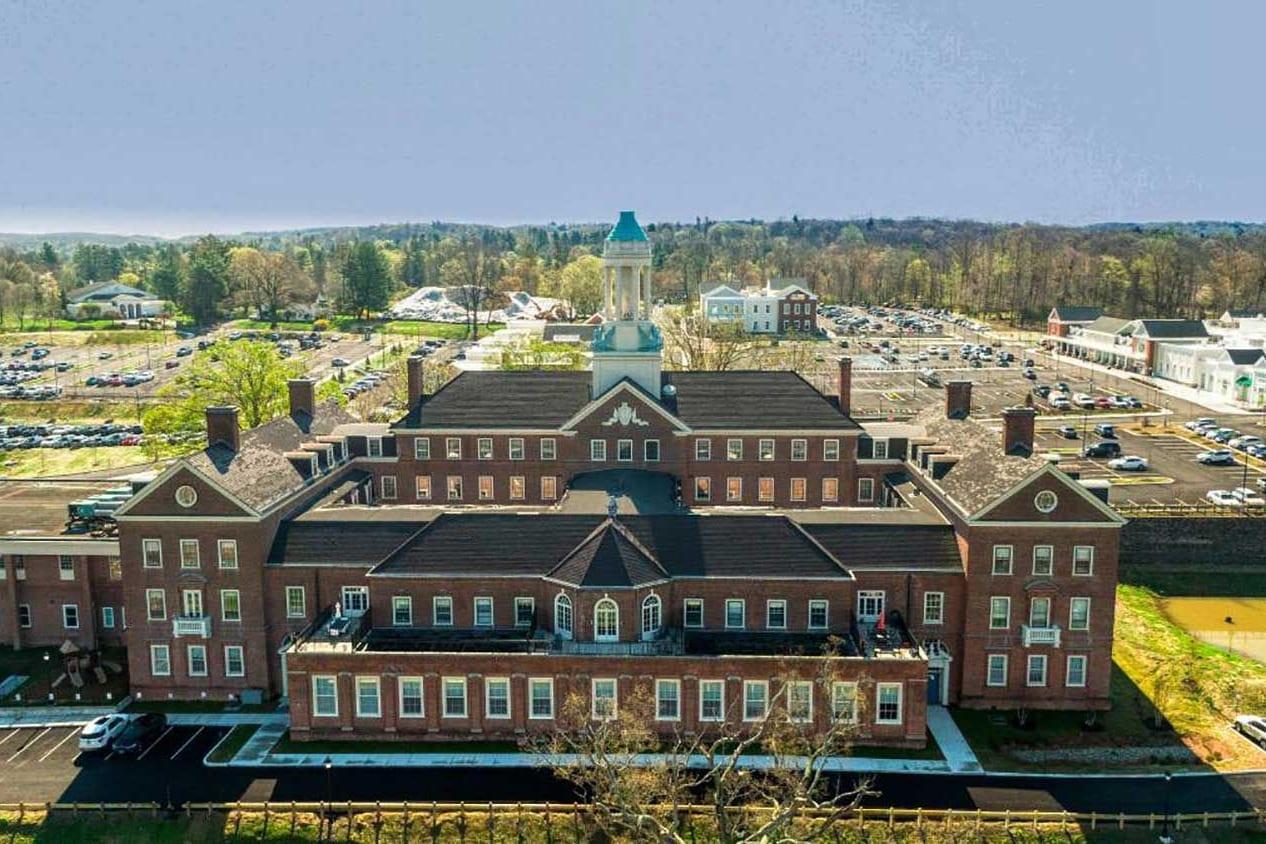 Aerial view of the Chappaqua Crossing campus and cupola building